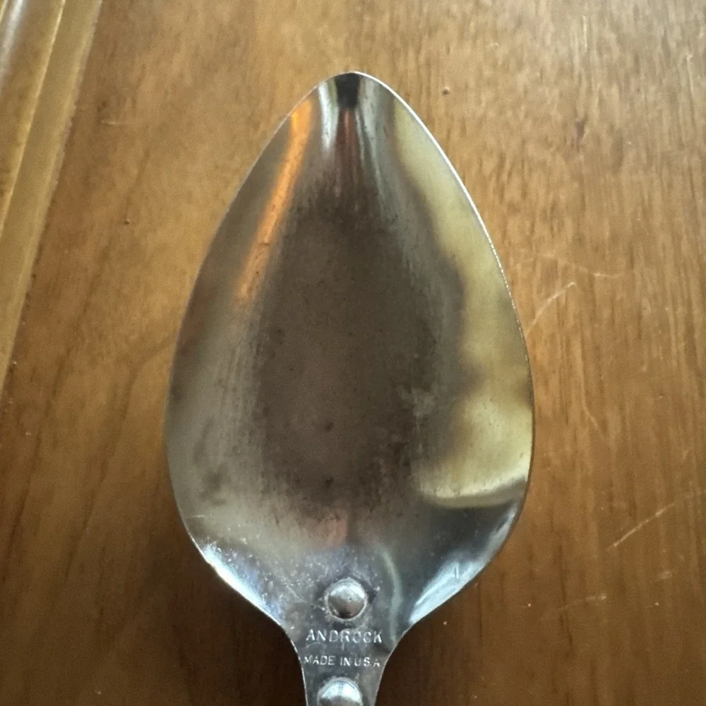 VTG Androck Serving Spoon Chrome Plated Black Handle 12